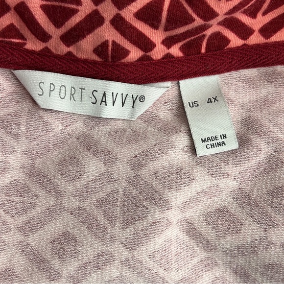 Women's 4X Geometric Printed Top Quarter Zip Pullover Sport Savvy French Terry - Picture 3 of 12